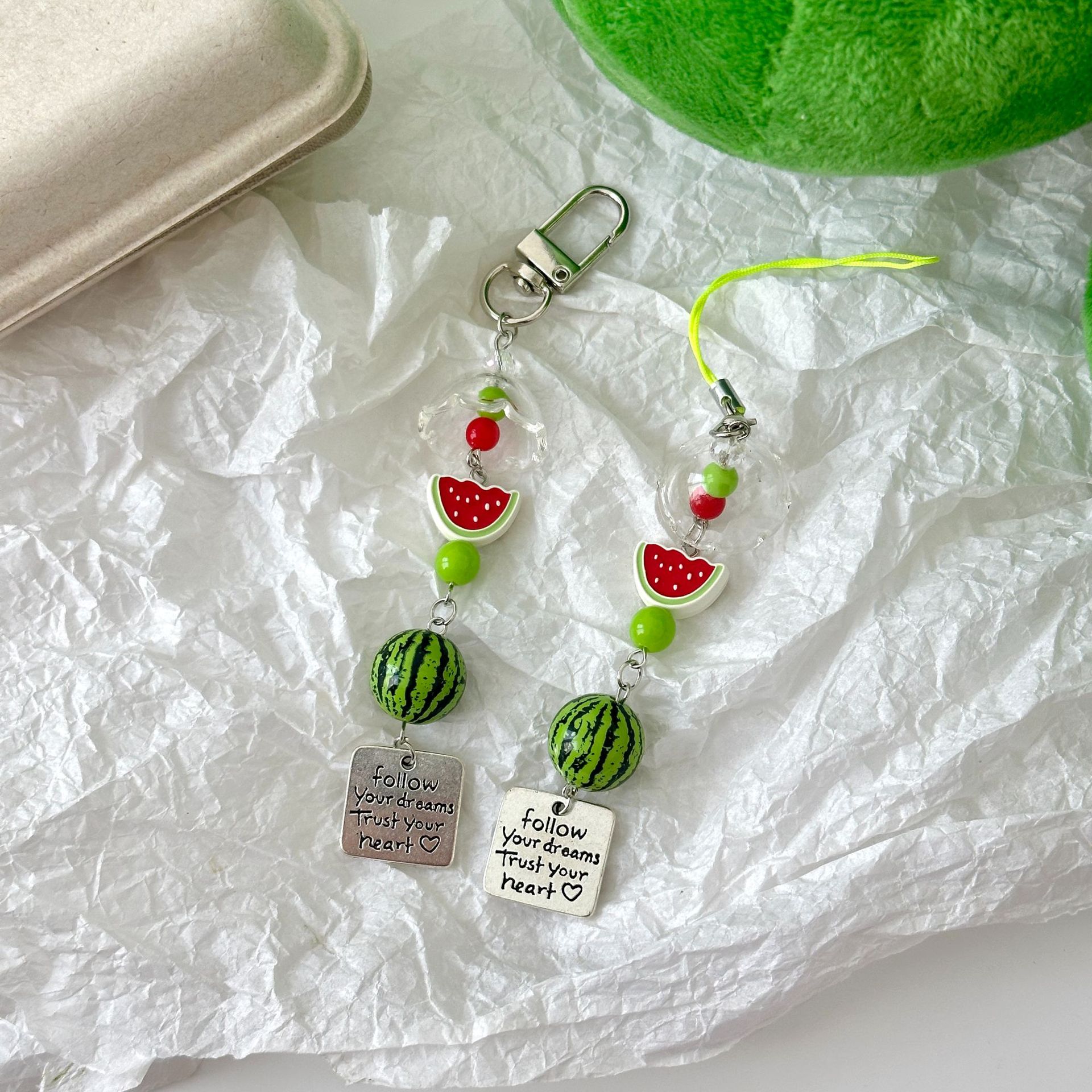 Colorful summer watermelon wind chime key chain small fresh card book ccd camera chain backpack pendant gift mobile phone chain