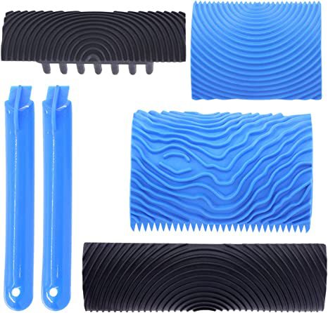 红色质感印花滚筒 套装漆拉花滚筒木纹工具刷8寸压花墙面软胶滚筒