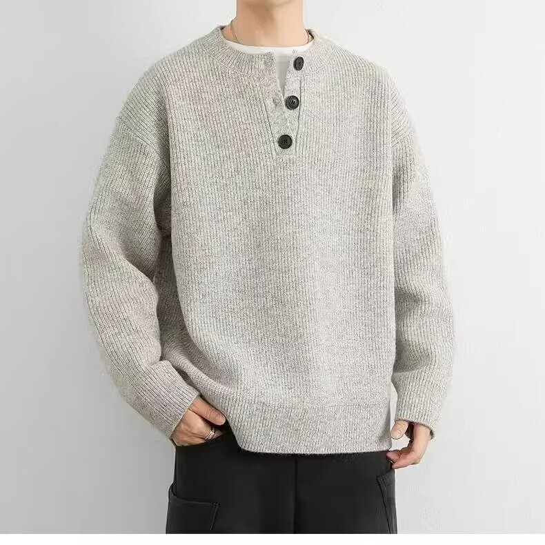 Designer Autumn and Winter V-Neck Sweater Men's Button Japanese Retro Lazy Style Top Loose Trendy Brand Sweater
