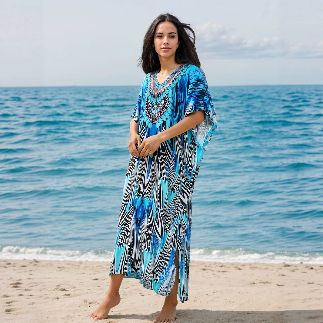 Европейский и американский новый стиль, вискозное праздничное свободное длинное платье больших размеров, пляжная куртка, халат, бикини, накидка.