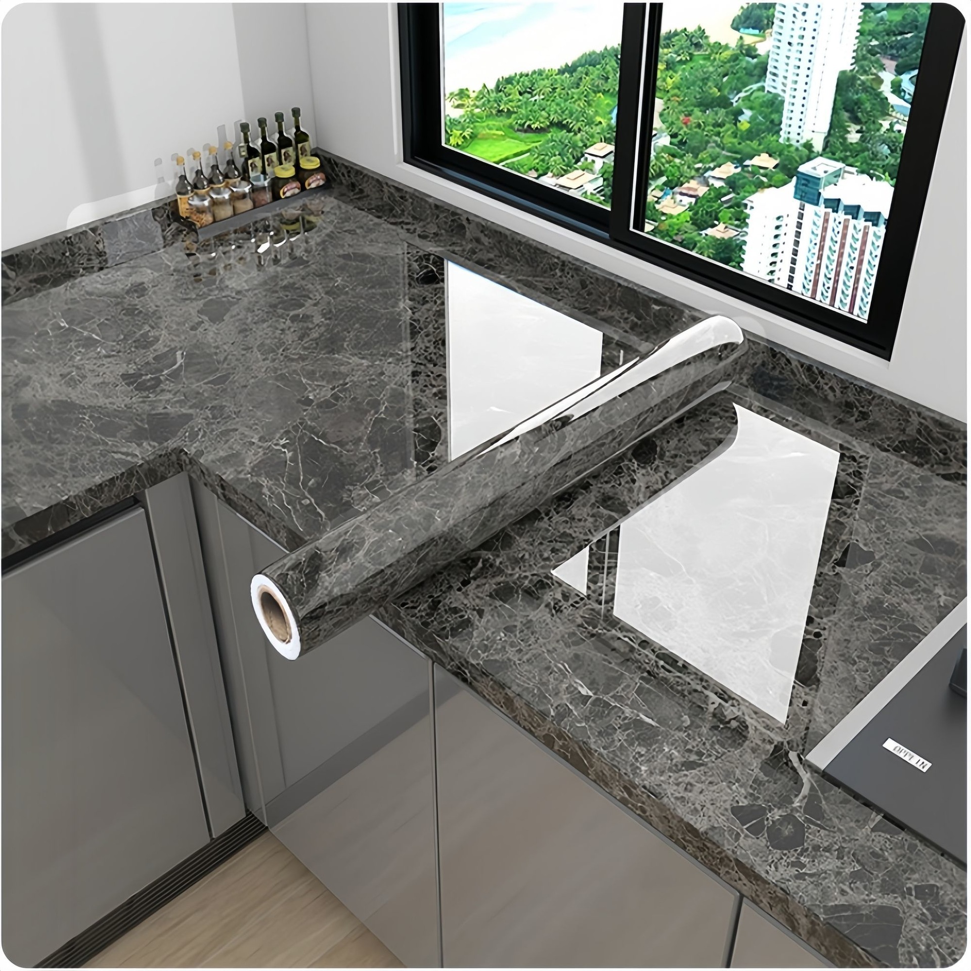 Cocina de mármol a prueba de agua a prueba de aceite pegatinas resistentes a altas temperaturas papel pintado autoadhesivo gabinete de cocina hogar a prueba de humedad estufas renovación papel pintado