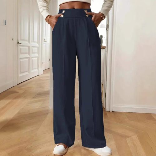 2025 Drapey Floor-Length Casual Pants High-Waisted Long Trousers Loose Elegant Style Straight Leg Women's Unique Design Solid Color