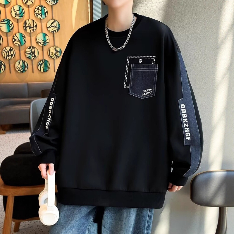 Heavy Weight Round Neck Sweatshirt Men's 2025 New Youth Trendy Brand Loose Spring and Autum Long-Sleeved T-Shirt Autum Tops