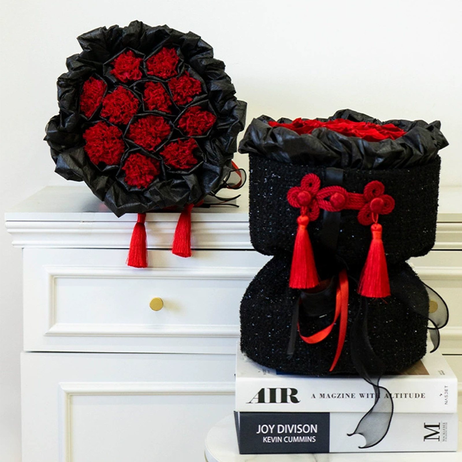 Día de la Madre Flor inmortal ramo de claveles chino nudo decoración pequeña fragante viento abrazar barril regalo de rosas de San Valentín