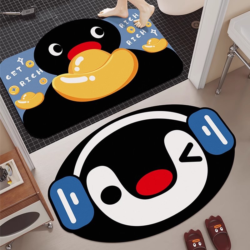 Cartoon Penguin Pingu Entrance Door Dirty Resistant Floor Mat Household Entrance Bathroom Door Mat Bathroom Anti-Slip Mat