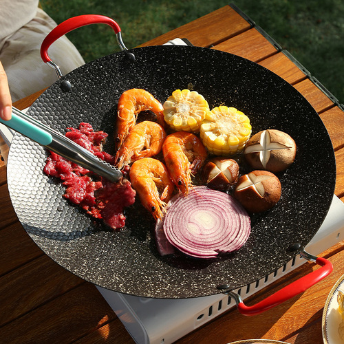 Outdoor camping BBQ plate, porcelain stone non-stick meat plate, Korean iron griddle, camping stove plate