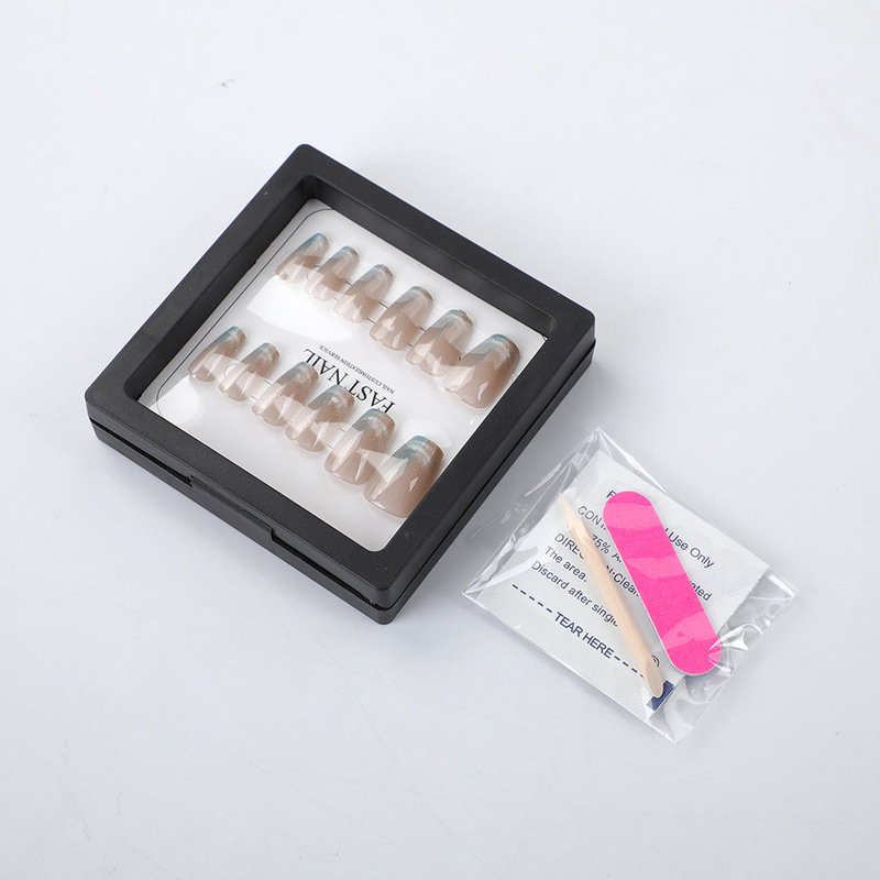 12Pcs Xalmond Coffin Gel Pre-Designed Cat Eye False Nails Soft Artificial Nails-Press Application