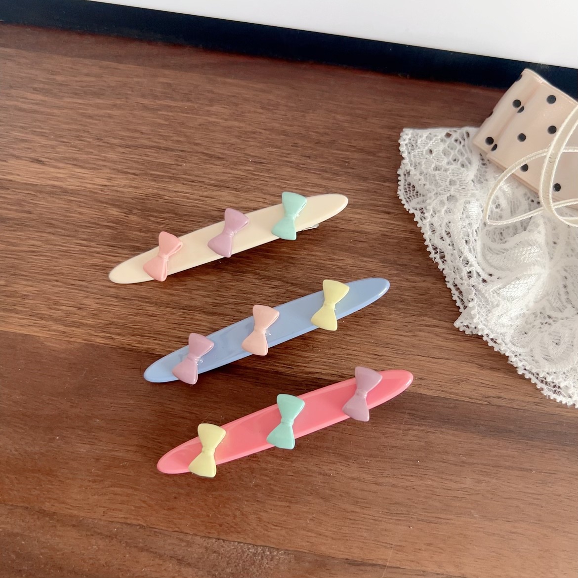 韓版新款多巴胺彩色蝴蝶結醋酸髮夾甜美少女劉海夾側邊夾發卡髮飾