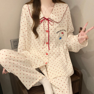 chubby girl Pajamas Women's Spring New Cloud Cotton Long Sleeve suit Loose Plus Size 240 Jin Home Wear