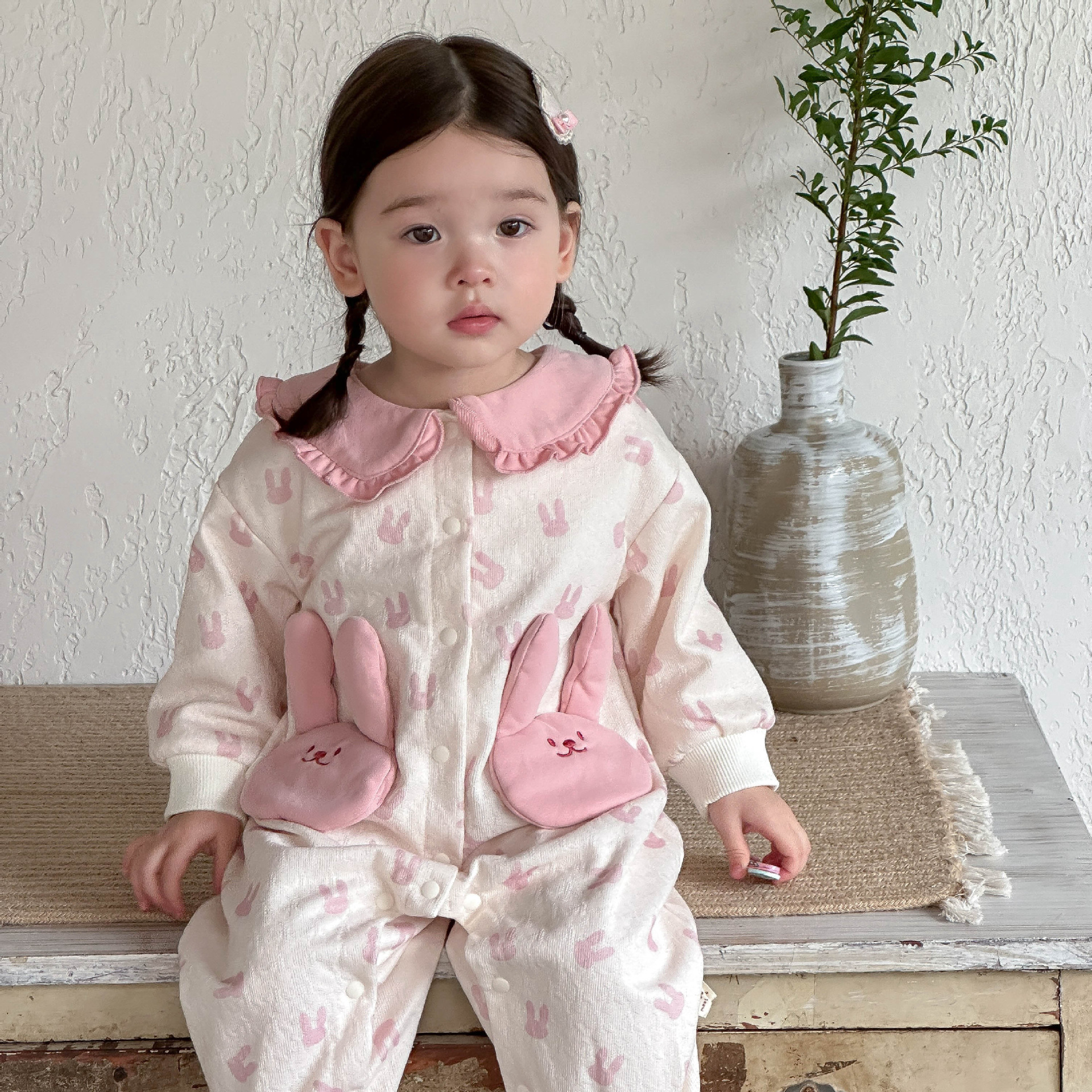 Ropa de otoño para bebés súper lindos, ropa de una pieza de algodón de primavera y otoño para bebés, ropa de salida, lindo conejo, luna llena, cien días