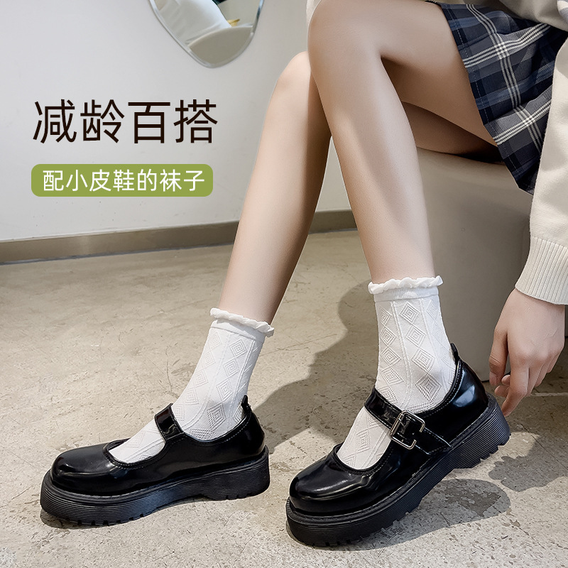 Spring and summer socks women's thin lace socks mouth tube socks solid color trend age-reducing all-match with small leather shoes socks