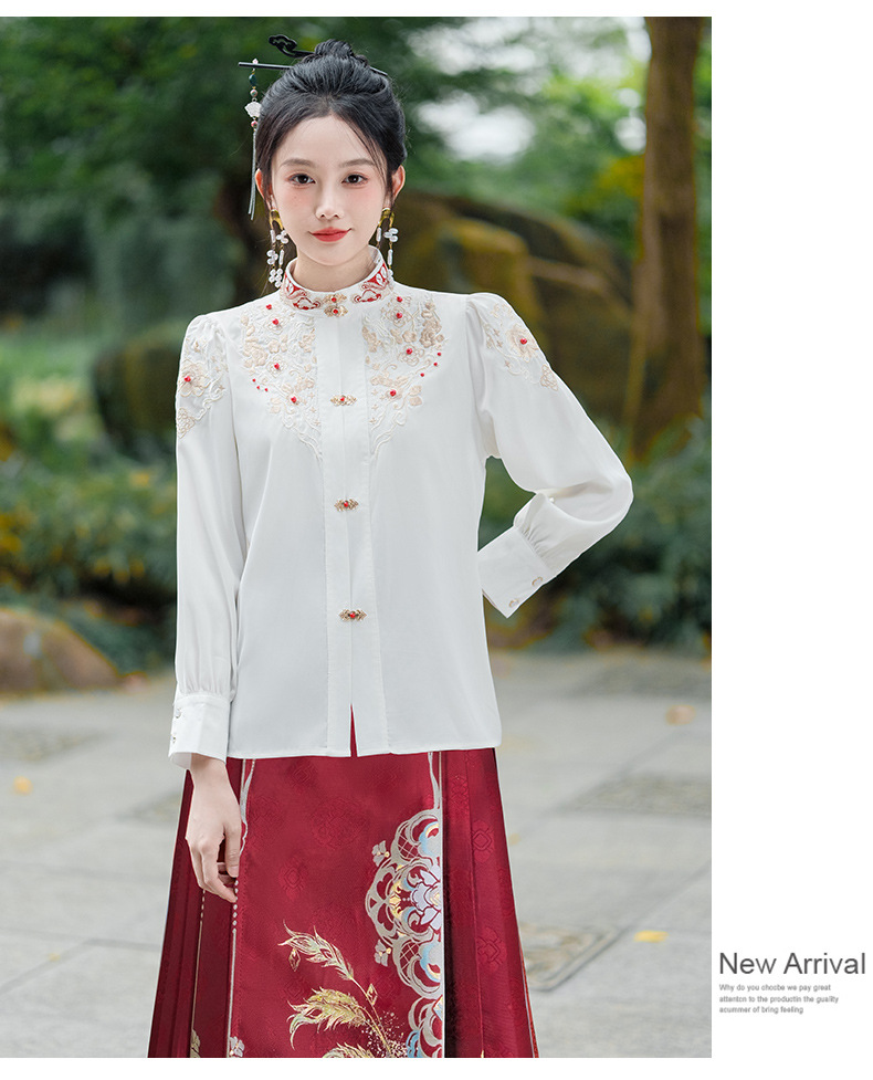 Real shot new Chinese style early spring 2024 National style shirt embroidered one-piece Large swing makeup flower woven gold vest skirt suit