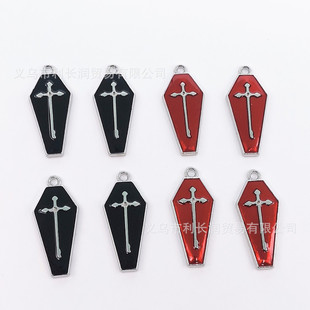 European and American Cross-border Halloween Personality Retro Cross Coffin Oil Drop Pendant DIY Earrings Necklace Accessories