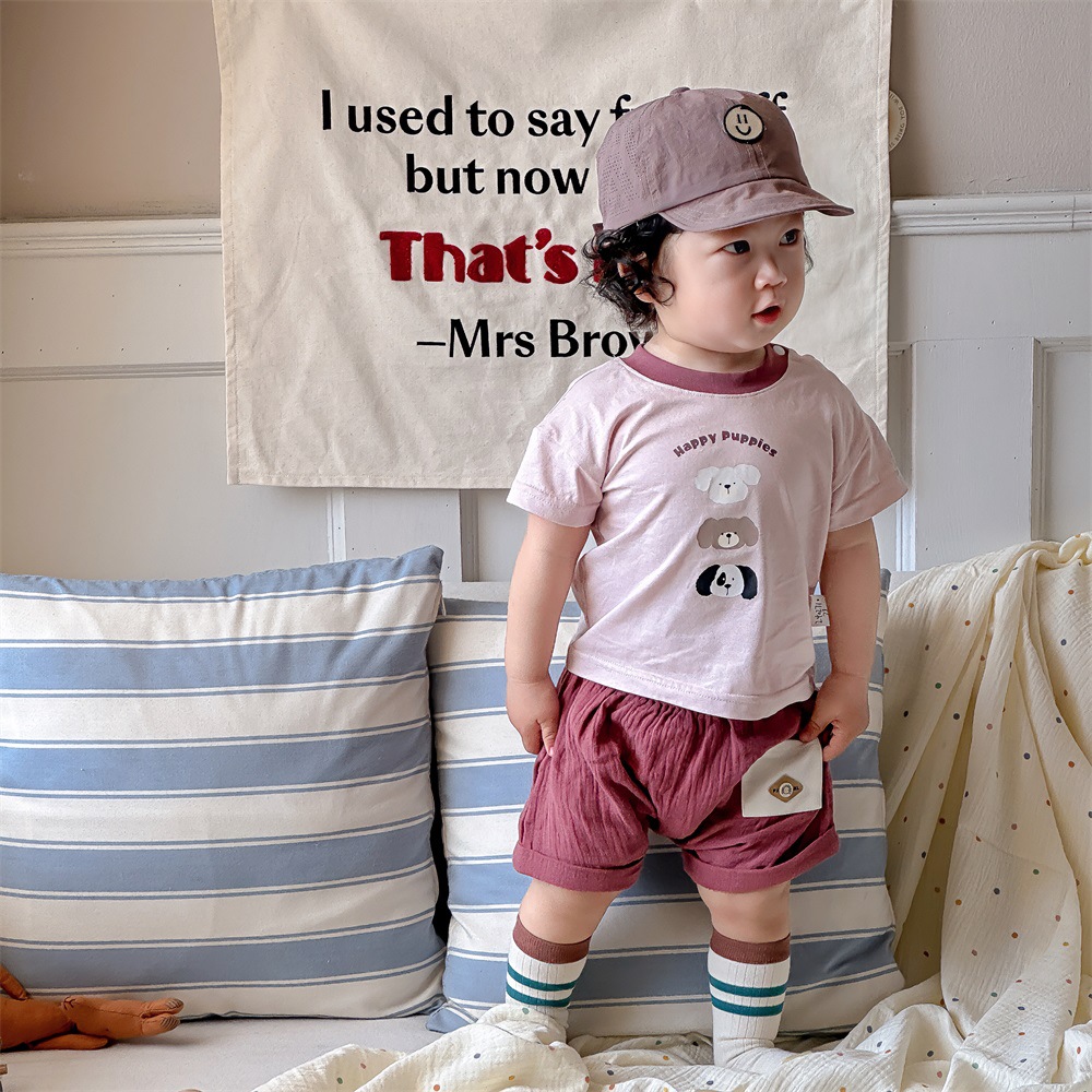 Verano delgado ins boy marea fan japonés retro lindo dibujos animados manga corta pantalones cortos de mezclilla casuales traje 1