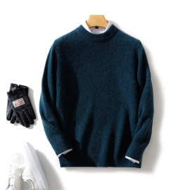 2024秋冬新款圆领男士羊毛衫宽松套头针织毛衣大码休闲商务羊毛衫