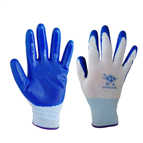 Glove manufacturer nylon coated gloves oil-resistant blue nitrile dipped gloves anti-slip wear-resistant thickened protective labor safety gloves