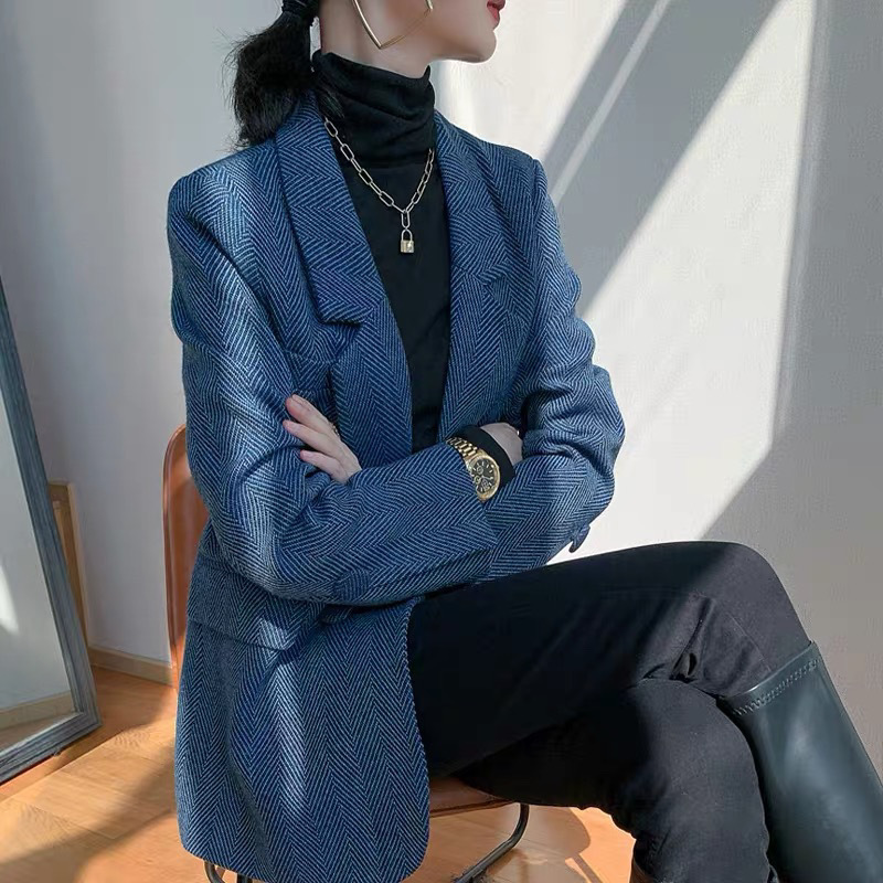 2026 Spring and Autumn New British Style High-End Wool Herringbone Woolen Blazer Women's Elegant Suit Jacket