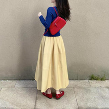 韩系穿搭一整套初早春季女装蓝色针织开衫半身裙两件套装