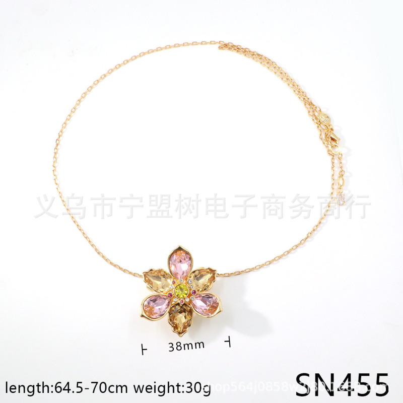 【新品】中国专属系列花朵系列粉白金色花瓣珍珠耳钉项链手链套装|undefined