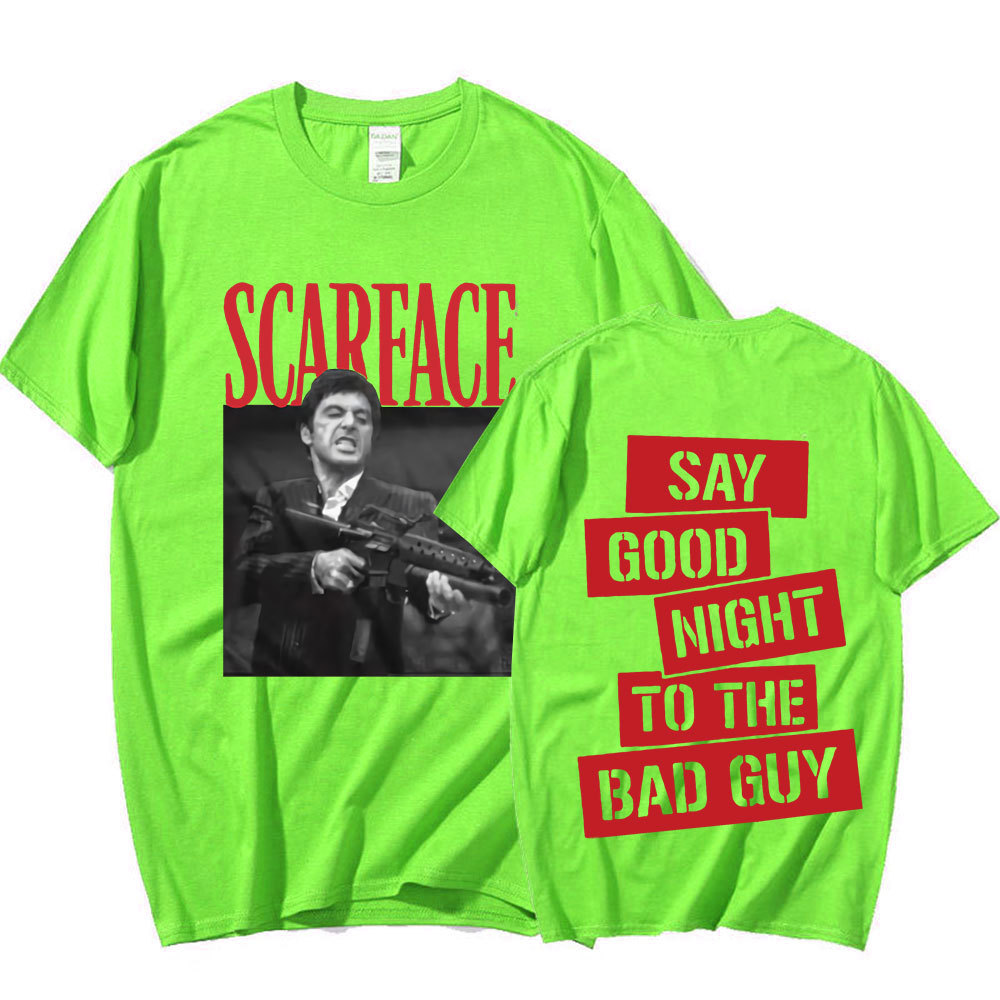 Película de los 90 "Scarface" Camiseta de Tony Montana a los malos, lema de buenas noches, camiseta gráfica