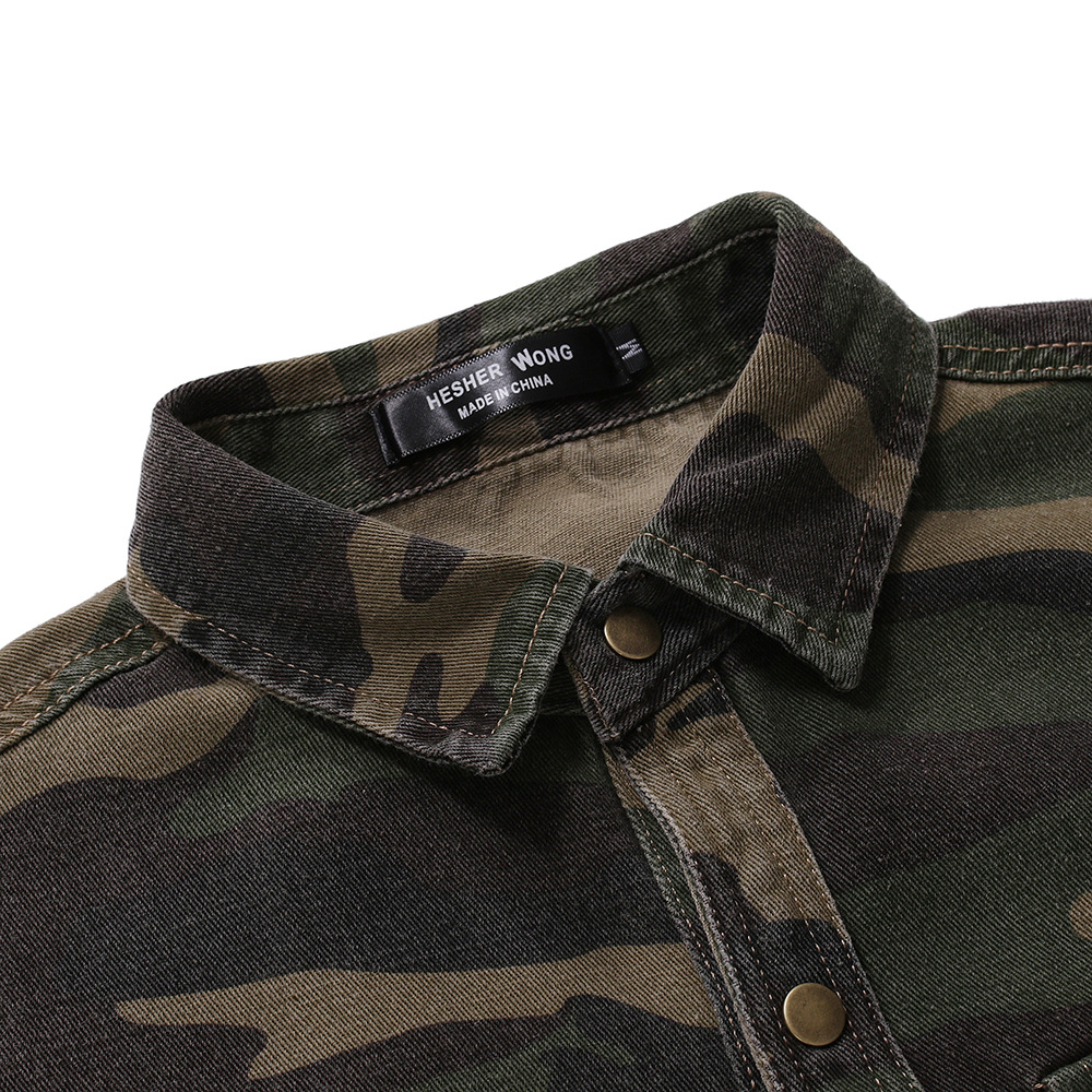 Camicia militare in jeans camouflage a maniche lunghe uomo_voghion.com