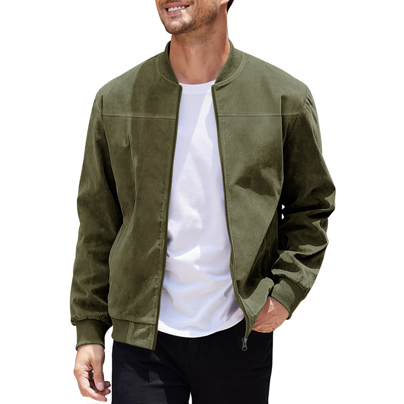 1 Cross-Border Autumn Suede Solid Color Zipper Jacket Casual Retro Long Sleeve Cardigan Coat Men's Cotton_viptrois.com