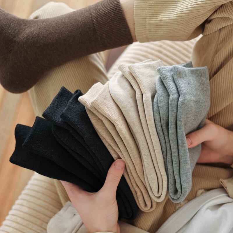 Socks men's cotton padded terry towel socks men's fleece-lined warm heating socks boneless autumn and winter mid-tube men's socks