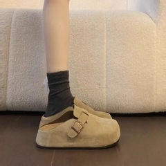 厚底内增高勃肯鞋女2025春季新款小个子一脚蹬包头半拖鞋外穿女鞋