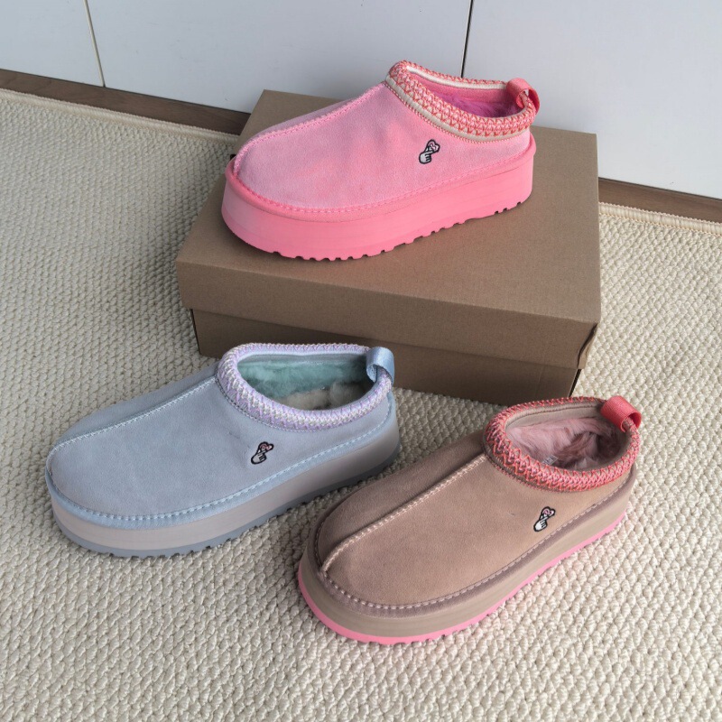 Winter 2025 New Style Thick-Soled Closed-Toe Mules for Women, Pink Heart Wool Snow Boots