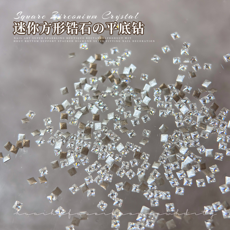 Translucent white champagne cubic zirconia nail art rhinestones, beveled edge, sparkling mini square flat-back rhinestones for DIY nail decoration Translucent white champagne cubic zirconia nail art rhinestones, beveled edge, sparkling mini square flat-back rhinestones for DIY nail decoration