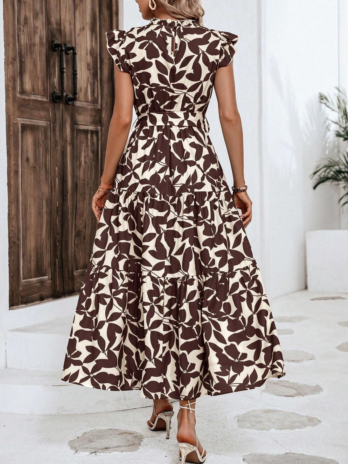 350g Weight Midi Dress Dress Length Type Sleeveless Sleeve Length Swing Dress Dresses Type Flounce Sleeve Sleeve Type Polyester Fabric Type High Waist Waist Line Holiday, Daily Occasion Standing Collar Neckline Slim Fit Type Leaf Pattern Summer Season Women's Gender Printing Design Elegant, Streetwear Style Wholesale Women's Elegant Streetwear Printing Leaf Holiday Daily Standing Collar Sleeveless Swing Dress 13