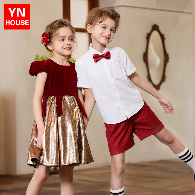 Traje de coro para niños Traje de actuación para el día del niño de jardín de infantes Vestido de anfitrión de escuela primaria y secundaria Concurso de recitación de poesía Traje de actuación