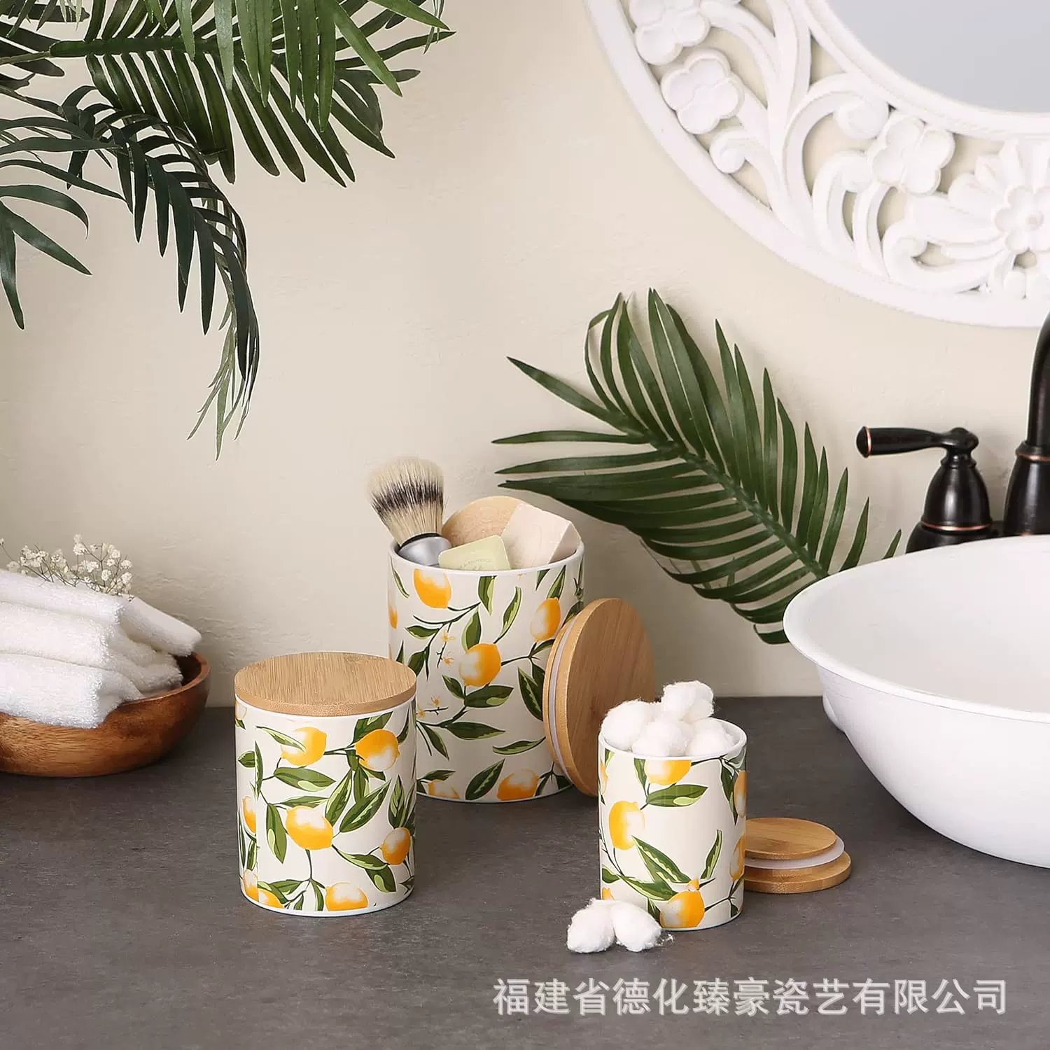 亚马逊陶瓷储物密封罐印刷柠檬图案厨房收纳罐咖啡豆茶叶罐糖果罐
