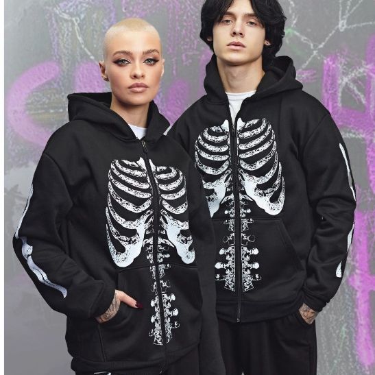 2023 Cross-border Zipper Sweater European and American Diablo Style Y2K Retro Cardigan Jacket Skull Print hoodie zip