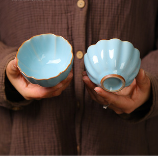 Ru Kiln tea cup Master Cup large tea cup nourishing open piece Ru porcelain single cup sky blue Ru porcelain tea cup kung fu tea
