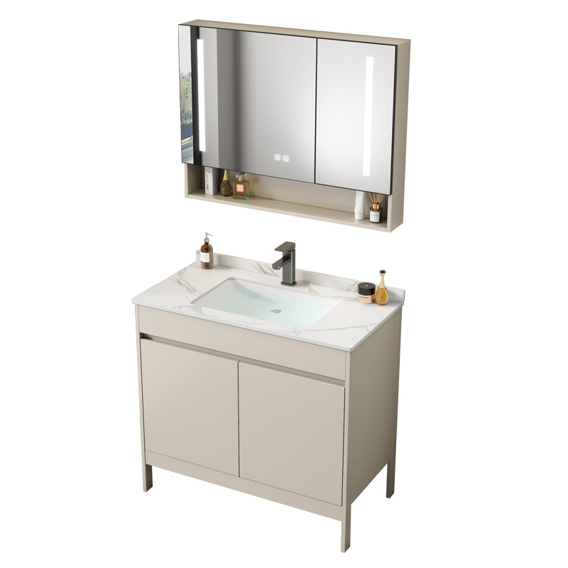 Tipo de piso de aluminio del espacio gabinete de baño combinación de baño lavabo de cerámica integrado balcón lavabo