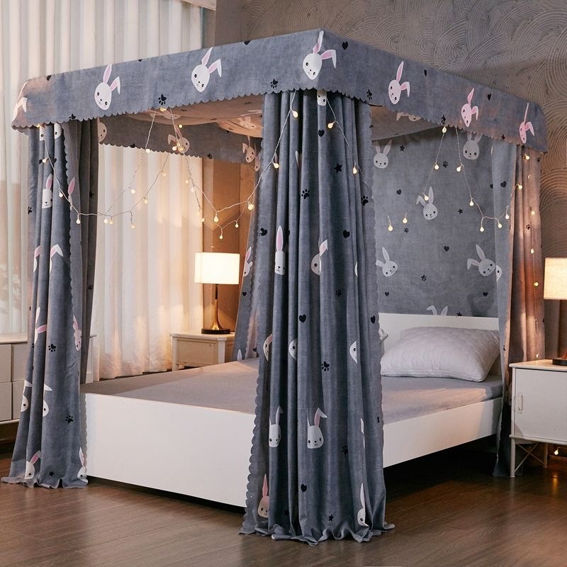 Cortina de cama de tres puertas para dormitorio piso a prueba de viento cortina de cama caliente para cuatro estaciones general a prueba de polvo mosquiteros