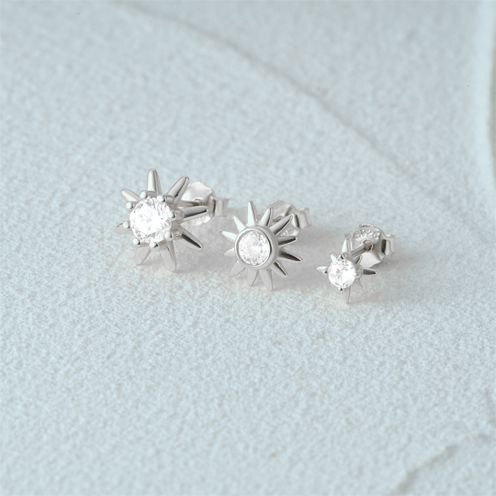 3 Pieces Set IG Style Simple Style Shiny Star Plating Inlay Sterling Silver Zircon Ear Studs display picture 8