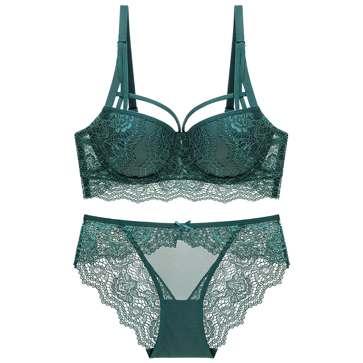 Lace Women's Bra And Brief Set Comfortable Gathered Support Underwear_voghion.com