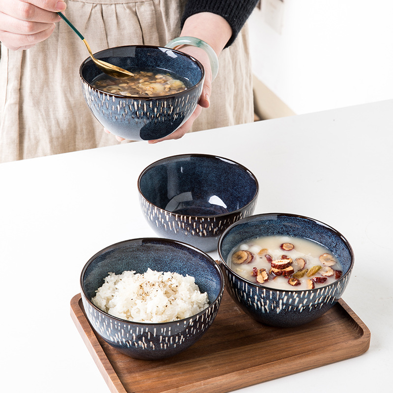 Tazón de cerámica vidriada de horno pintado a mano estrellado exportación de comercio exterior Tazón de arroz doméstico de 5 pulgadas Tazón de comida Tazón pequeño personalizado