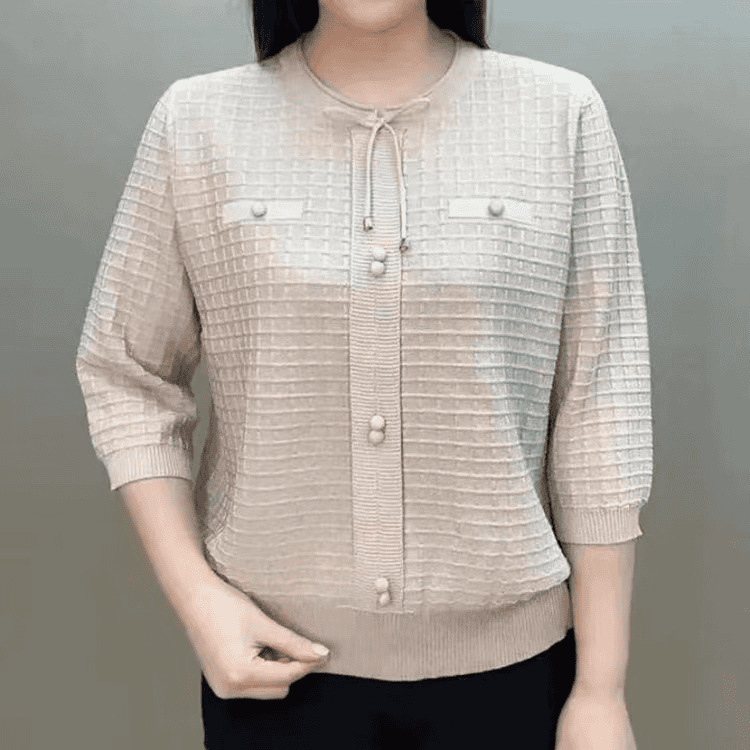 2025新款时尚纯色百搭七分袖毛针织衫夏季时尚休闲显瘦宽松上衣女|undefined