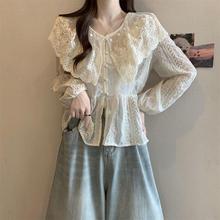 蕾丝娃娃领正肩雪纺衬衫女2025年春新款大码胖mm重工小衫超仙上衣