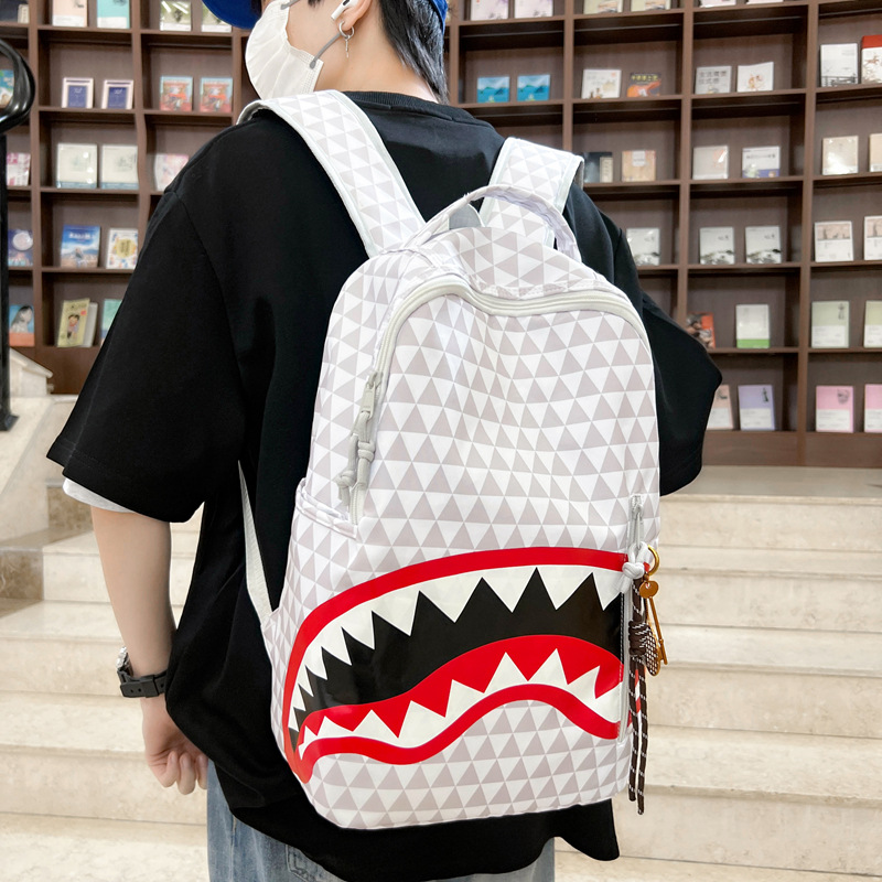 Mochila escolar de gran capacidad para mujeres nuevas estudiantes de alto valor, mochila de tiburón, mochila de viaje de nicho casual, personalidad image 3