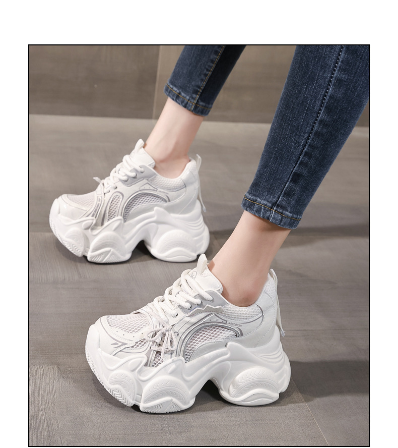 Giày sneaker nữ đế dày tăng chiều cao lưới thoáng khí phong cách giày bố — màu trắng chi tiết 15