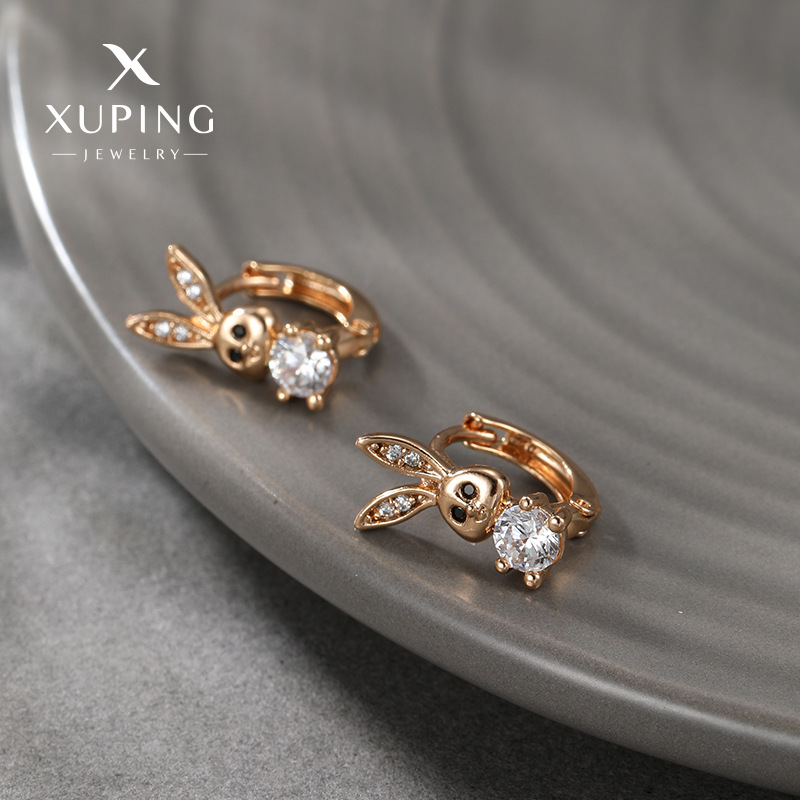 Xuping aleación de cobre chapado en oro micropantalón pendientes de piedra europa y americana nicho transfronterizo de alta calidad pendientes lindos pendientes de conejo