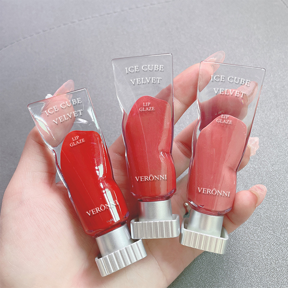 VERONNI Ice Velvet Lip Glaze Matte Lipstick lip glaze transparent pigment white not easy to stick Cup lip mud