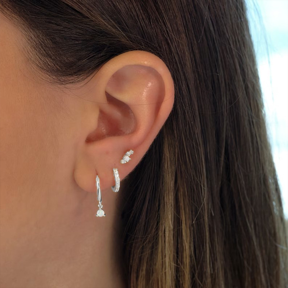 4g Weight Zircon Inlay Material Earrings Classification 3 Pieces Set Quantity Daily Occasion 925 Sterling Silver Material Geometric Pattern Women's Gender Plating, Inlay Design Simple Style Style 3 Pieces Set 925 Sterling Silver Zircon Geometric Earrings 88