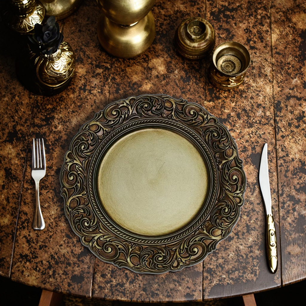 Comercio exterior suministro de platos retro europeos almohadilla de plato de banquete diseño artesanal plato de alto nivel fabricante de plato antiguo