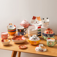 Cute style baking bowl household ceramic instant noodle bowl with handle ins style salad bowl internet celebrity tableware hand bowl