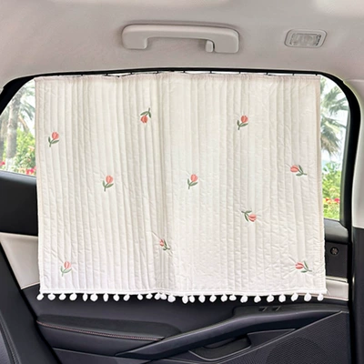 Summer car sunshade cartoon Car curtains - recessed-track-quilted-fur-ball-embroidered-curtain-tulip